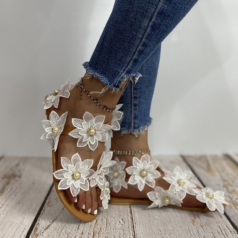 Sandalias con flores para mujer, chanclas de verano, zapatos de plataforma para mujer, sandalias de playa deslizantes de talla grande
