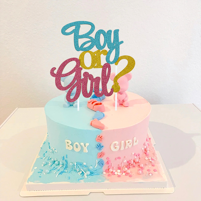 Décorations de gâteau de fête de révélation du sexe de garçon ou de fille, décorations de gâteau de paillettes, rose, bleu, fournitures de lui ou elle, drapeaux d'anniversaire