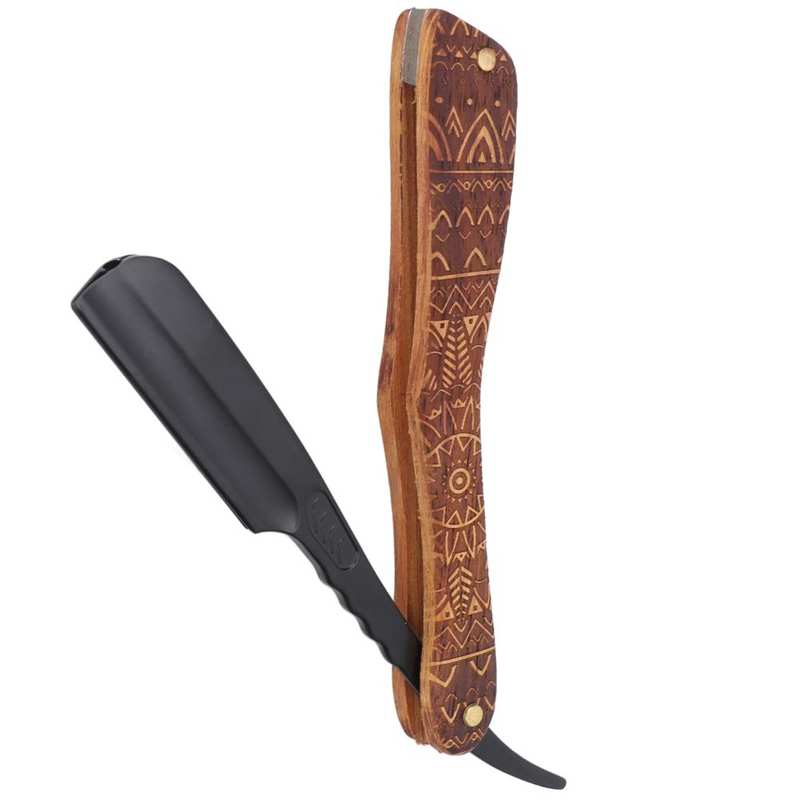 Straight Edge Blade Holder Folding Storage Rosewood Manual Shaving Blade Holder Zinc Alloy Prevent Slip Handle Comfortable Grip