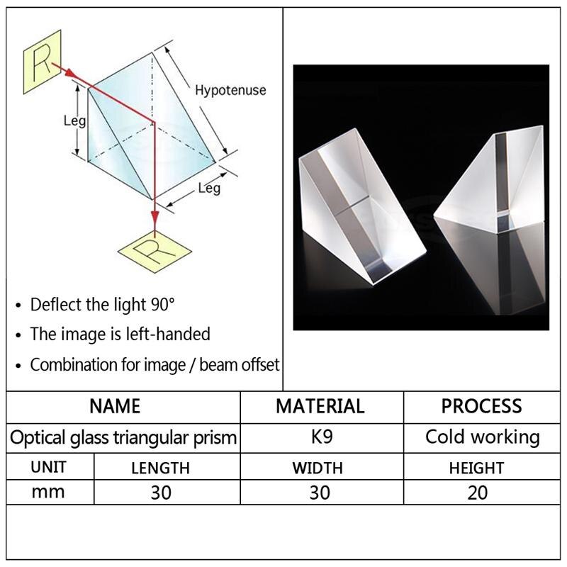 30x30x20mm Optical Glass Prisms Triangular Lsosceles Right Angle K9 Prisms Lens Optics