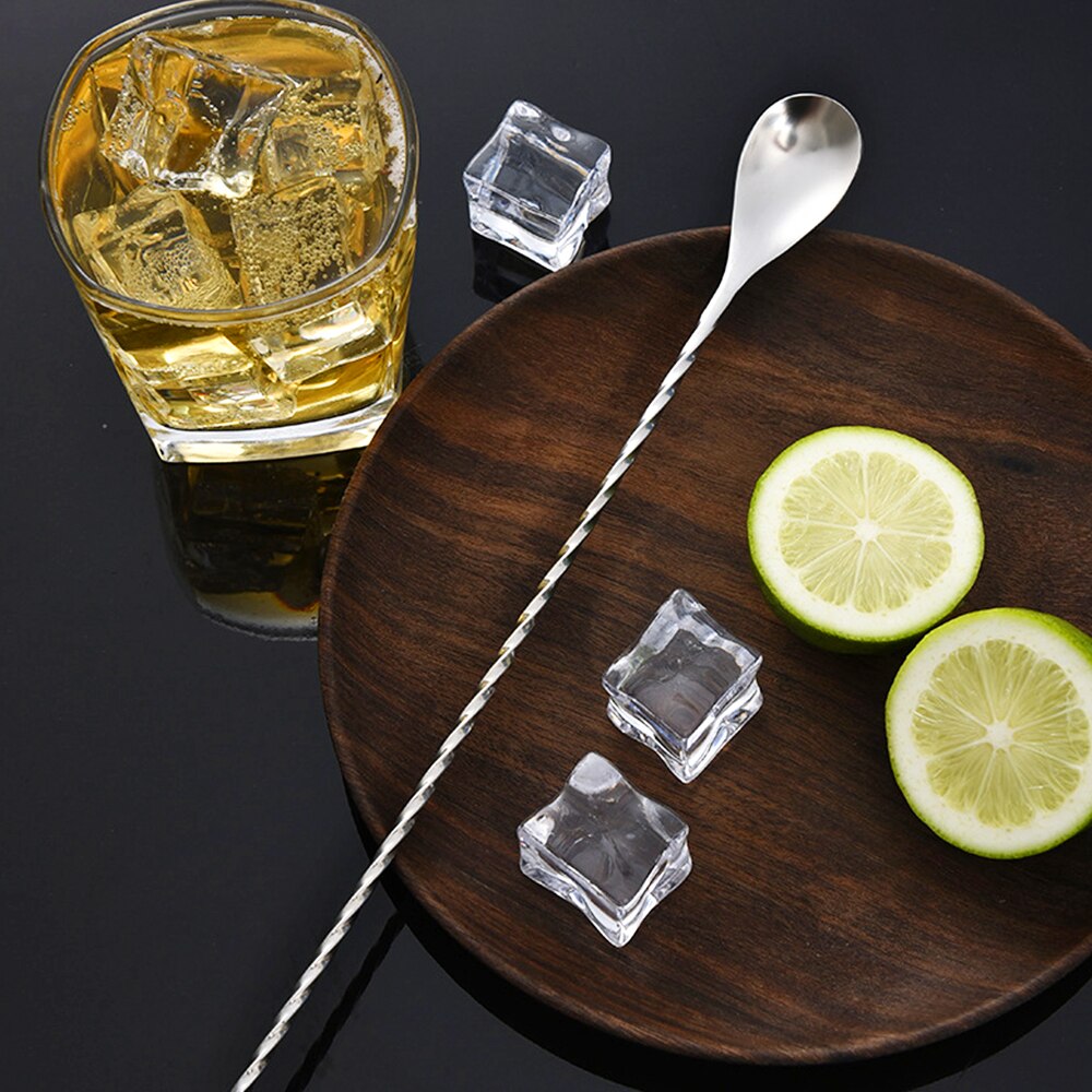 Cocktail mixing spoon Stainless Steel Cocktail Bar Spiral Pattern Drink Shaker Muddler Twisted Mixing Spoon tableware