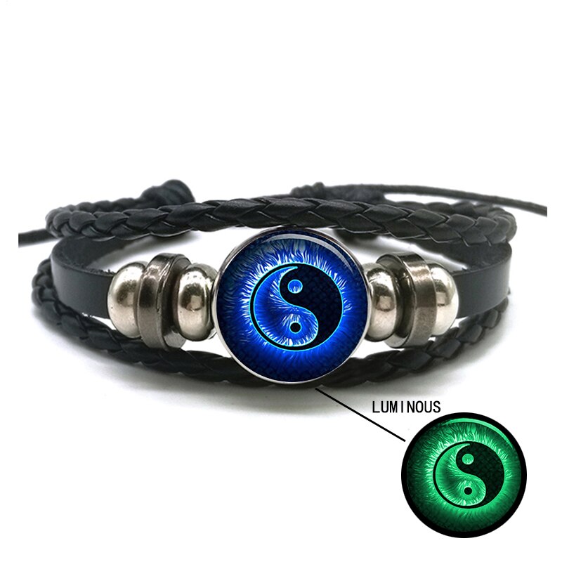 Leucht Yin Yang Geflochtene Leder Armbinde Jahrgang Tai Chi Kung Fu Zeichen Druckknopf Armbinde Männer Frauen Handgemachte Accessoires: Größe 4