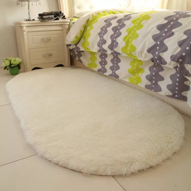 Ensfarget ovale vaskbare gulvmatter til hjemmet stue teppe soverom seng foran teppe salongbord teppe 40 x 60cm h99f: Kremhvit