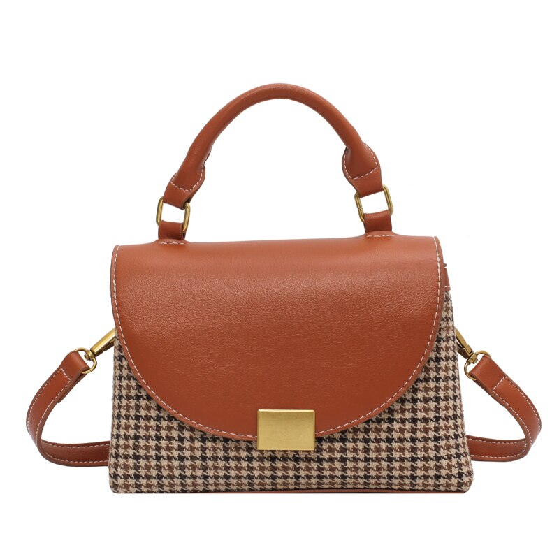 Handtassen voor vrouwen, pied-de-poule dames crossbody tas, handtassen, vintage pu leren schoudertassen met haakjes: Bruin
