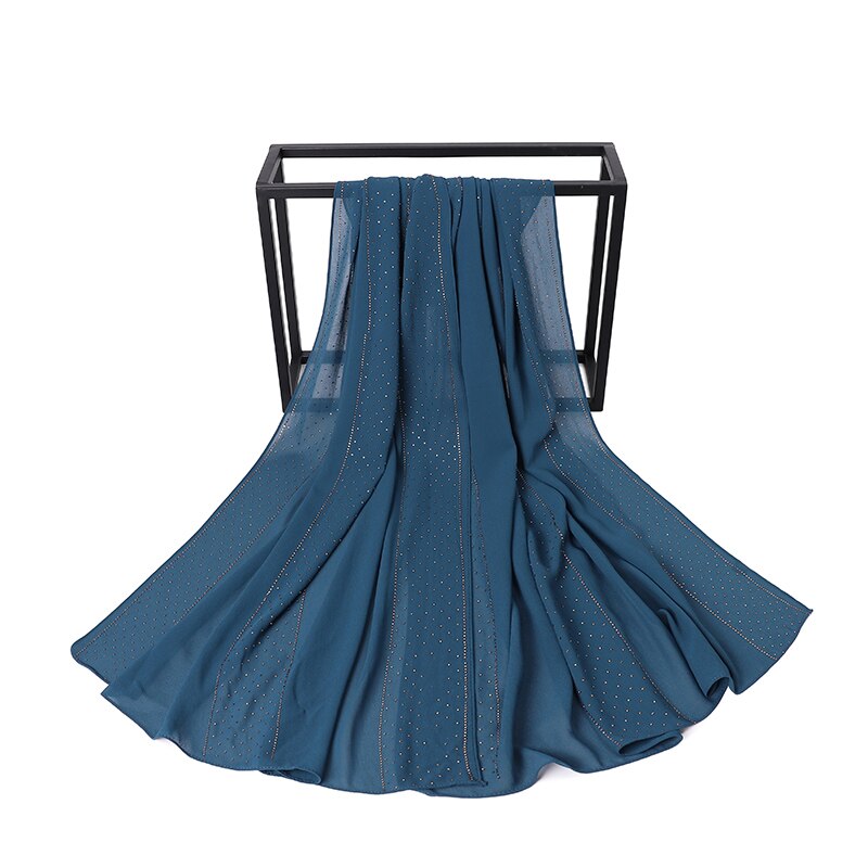 Écharpe en mousseline de soie avec perles pour femmes, Hijab avec perçage de cristal, châles, bandeau, écharpe, 19 couleurs au choix: COLOR 5