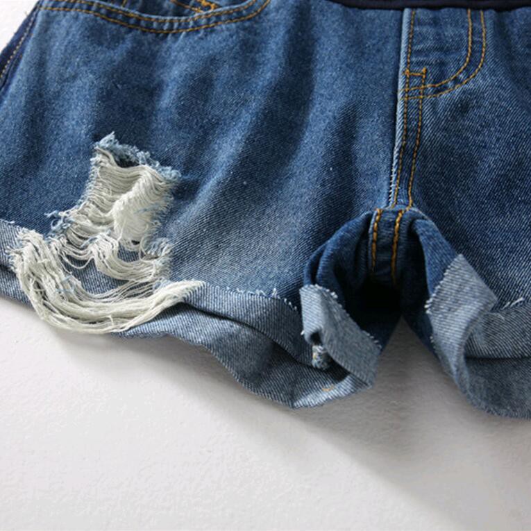 Rullekant revet hul vasket denim barsel shorts mave korte jeans barsel korte bukser graviditet bukser