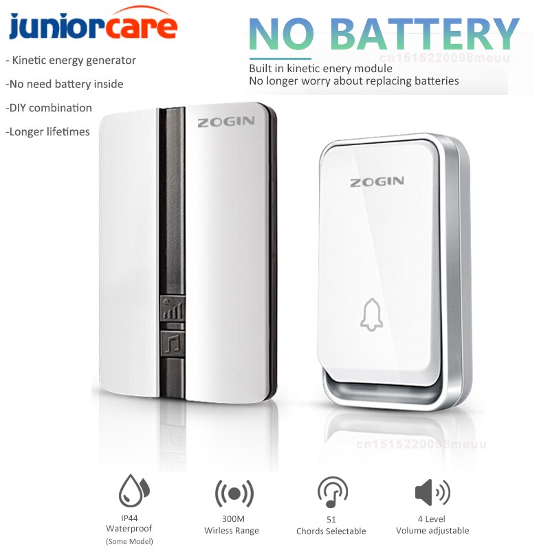 Smart Door Bell Sets Wireless Doorbell Waterproof Self-powered Button Home Outdoor House Chimes Receiver Free Battery Doorbell