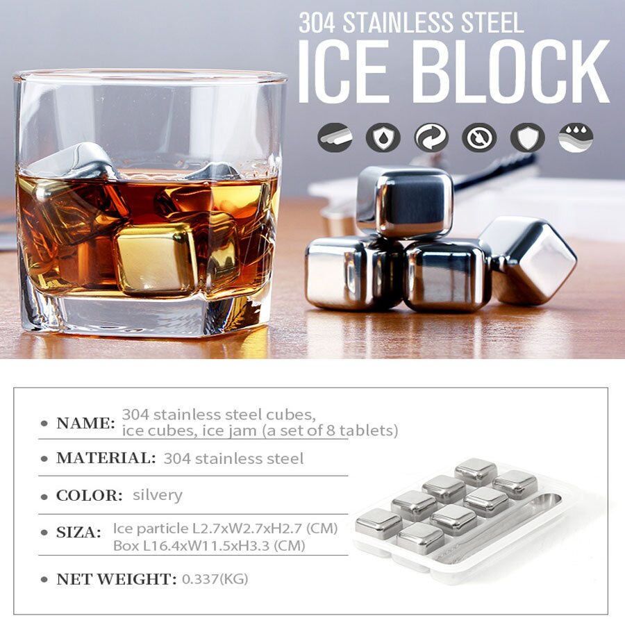 4/6/8 PCSStainless Staal Ijsblokjes, Herbruikbare Chilling Stones voor Whiskey Wijn, houd Je Drankje Koud Langer, SGS Test Pass