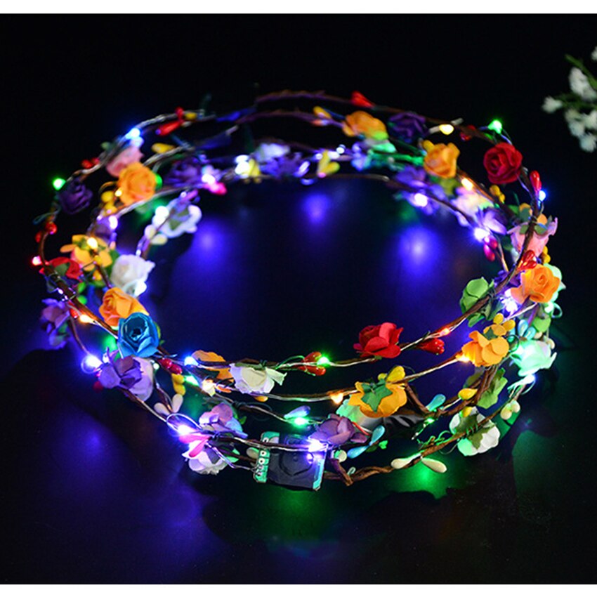 Frauen Mädchen glühend Kranz Krone Blume Stirnband LED Licht hoch Haar Kranz Haarband Girlanden Hochzeit Party Weihnachten Weihnachten Birthda