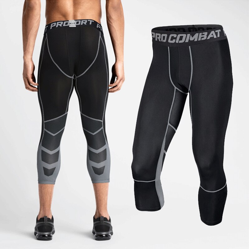 Herren Bodyboulding Hosen 3/4 Männer Gamaschen Kompression Strumpfhosen Joggen Gamaschen Hosen Fitnessstudio Schlauch Baskteball Strumpfhosen Männer trocken Schnell