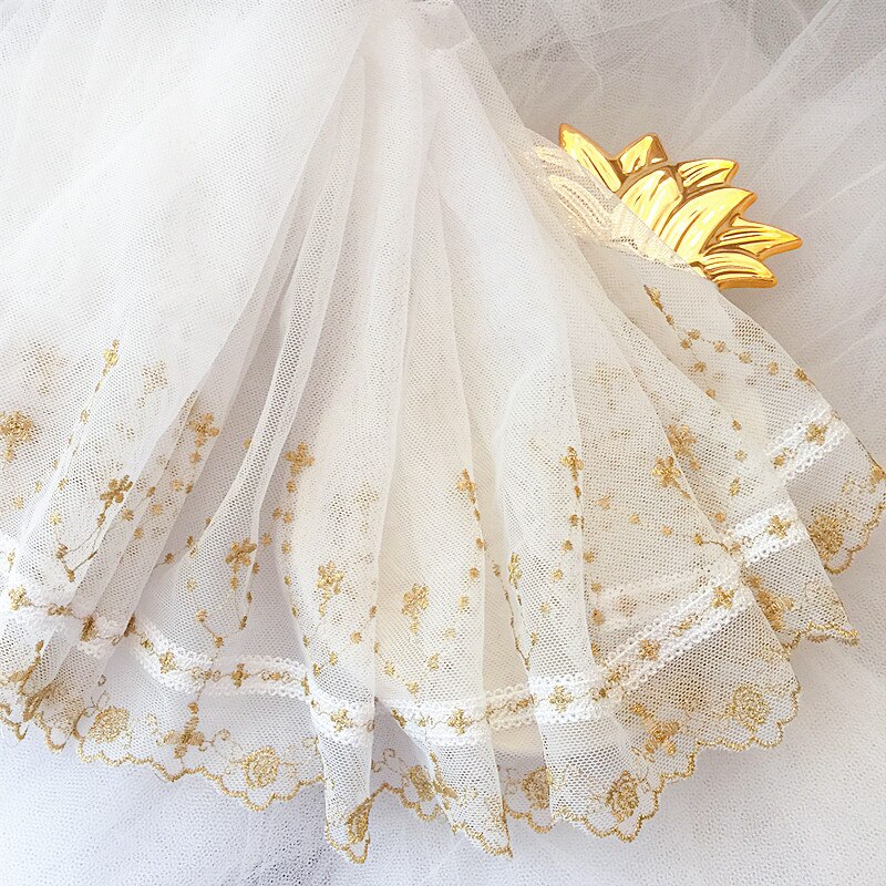 Produkt guldtråd mesh broderi blonder stof dukke tøj kjole diy tilbehør blonder trim bredde 21cm rs2758