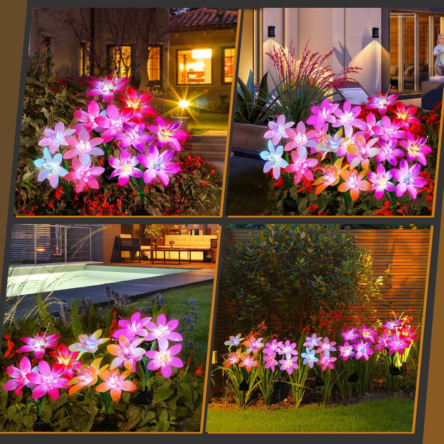 Luces solares para jardín al aire libre, gradiente de arco iris, 4 cabezales, luces LED grandes para césped, luces decorativas impermeables para patio y terraza