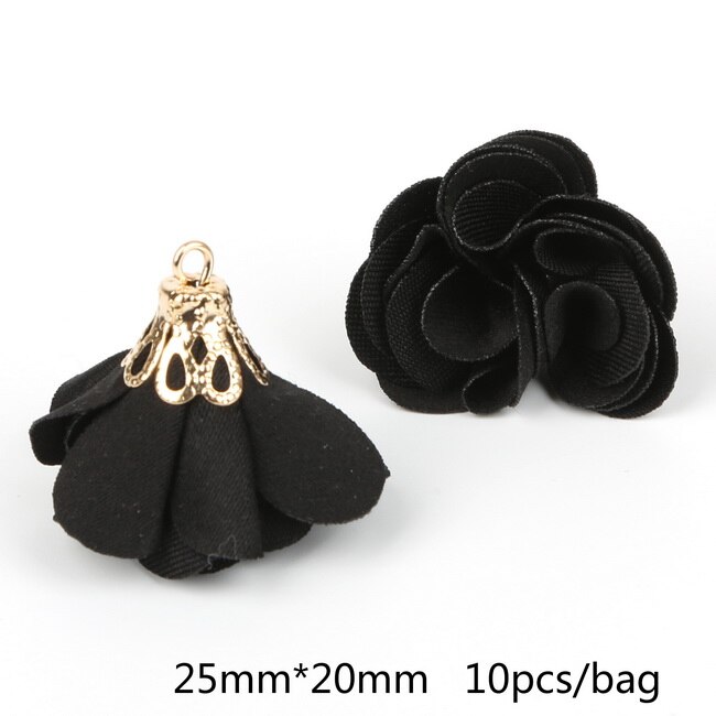 Top 10 stücke Blume Gold Hohl Perlen Kappe Mit Perle Perlen Stoff Quaste Für Ohrringe Anhänger DIY Schmuck erkenntnisse: Black