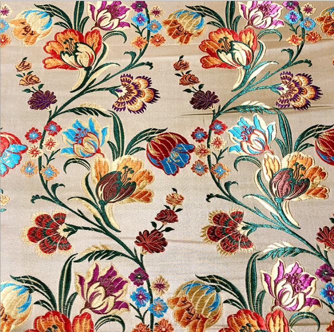 CF1137 Red/Golden/Blue Flowers Jacquard Silk Brocade Fabric Chinese Cheongsam Clothes Dress Jacket Fabric DIY Sewing Silk Fabric: champagne