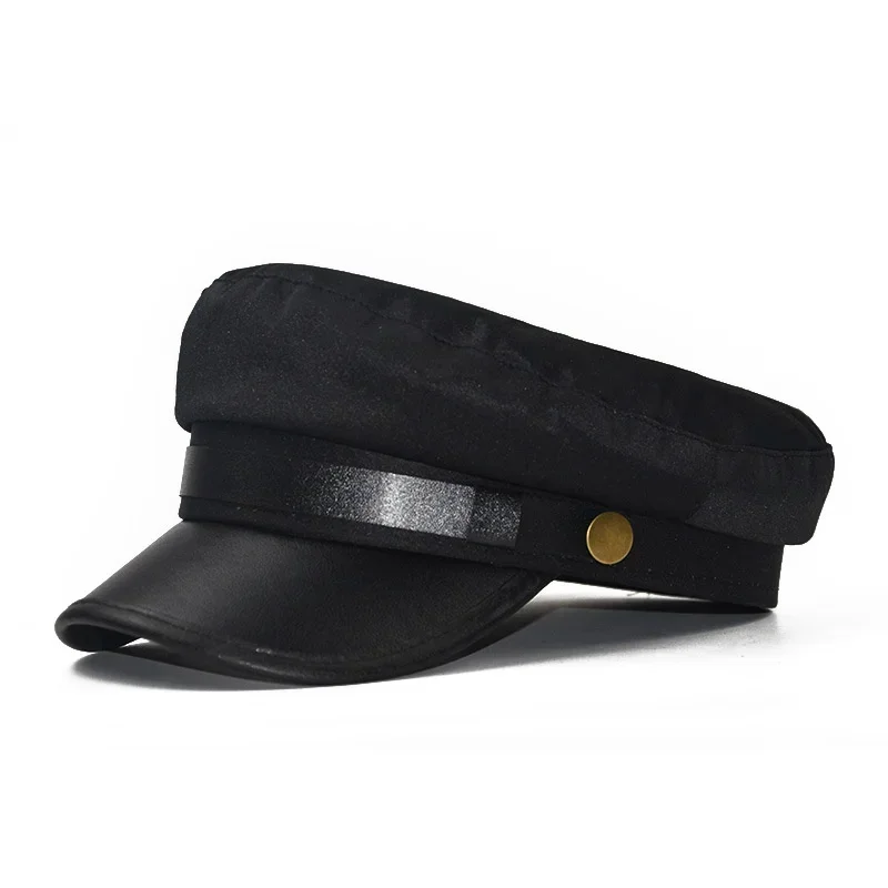 Chapeau en cuir PU automne chapeaux de marin pour hommes femmes Style britannique chapeau de voyage étudiant chapeau capitaine chapeau plat casquettes femmes chapeau
