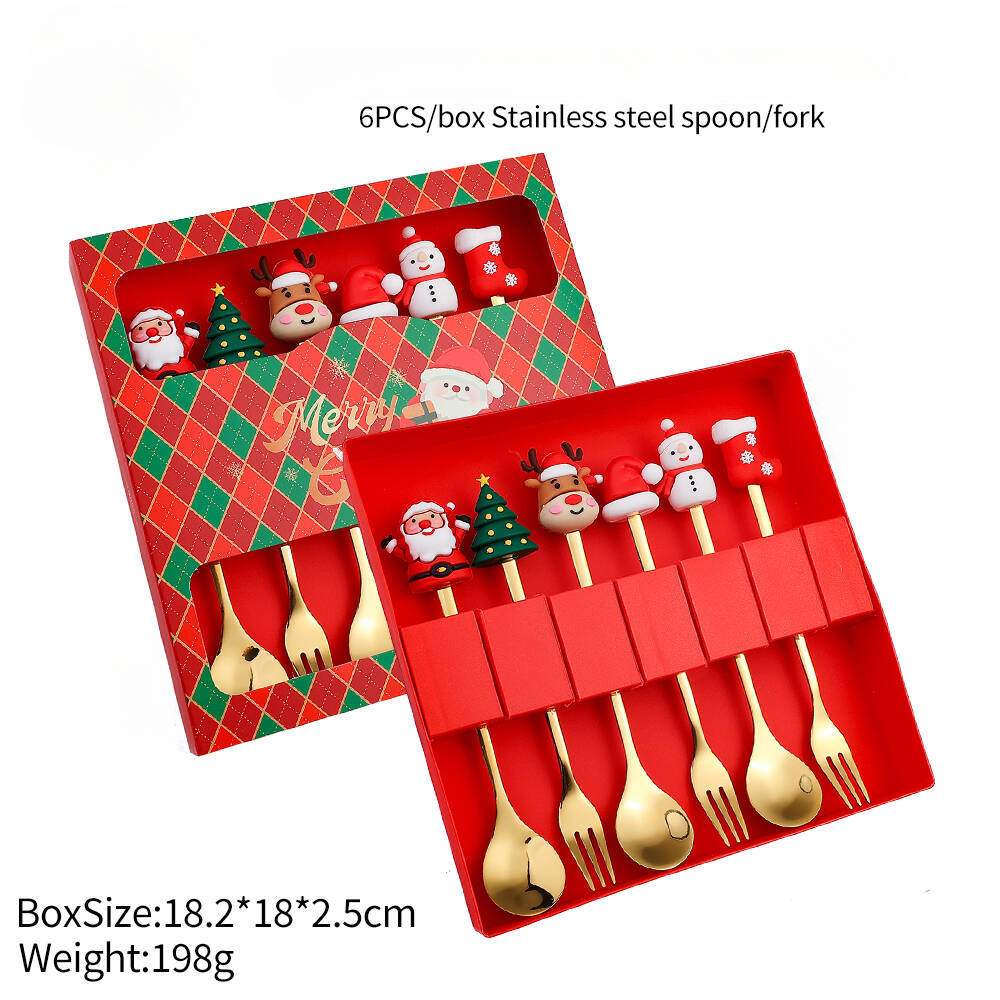 2/4/6 Stuks Kerst Vork En Lepel Set, Roestvrij Staal Creatief Servies, koffie Thee Dessert Vorken En Lepels Set: Oranje