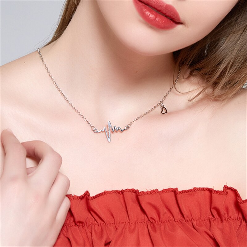 Colliers en chaîne d'électrocardiogramme pour femmes, pendentif de battement de cœur, bijoux pour amoureux, à la