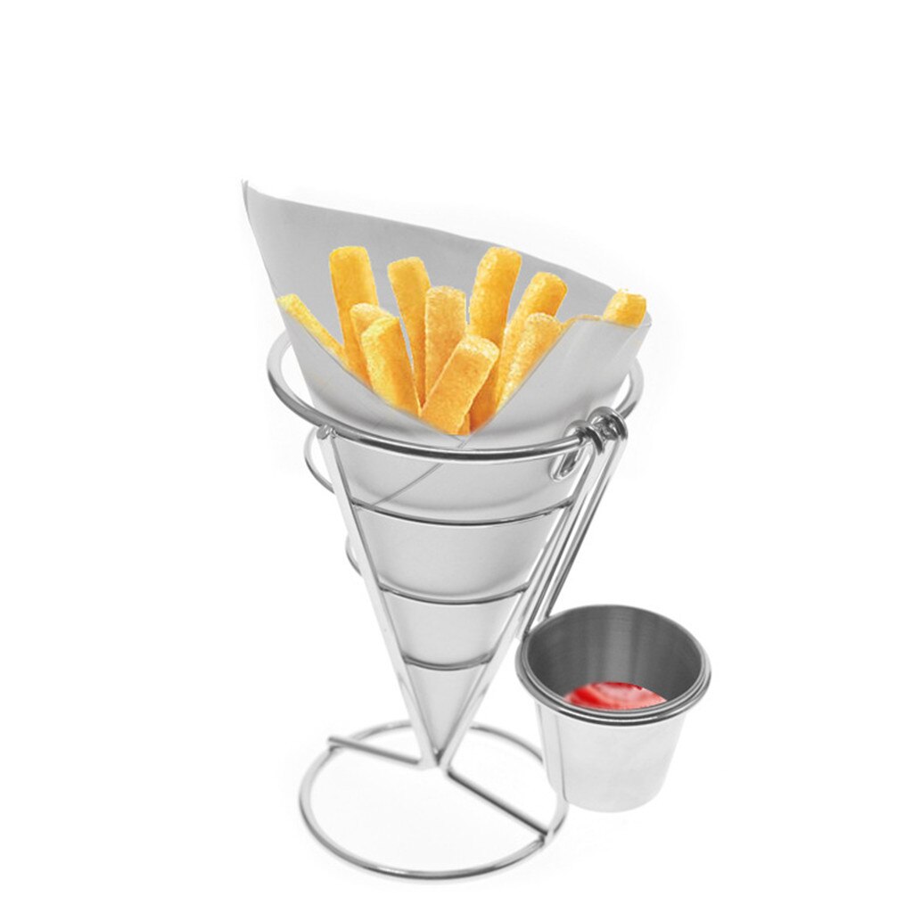 Kitchen Serving Tool Snack Cone Stand & Dip Holder For Chips Finger Food Sauce White Fries Dip and Cone Cup Snack Holder Servin