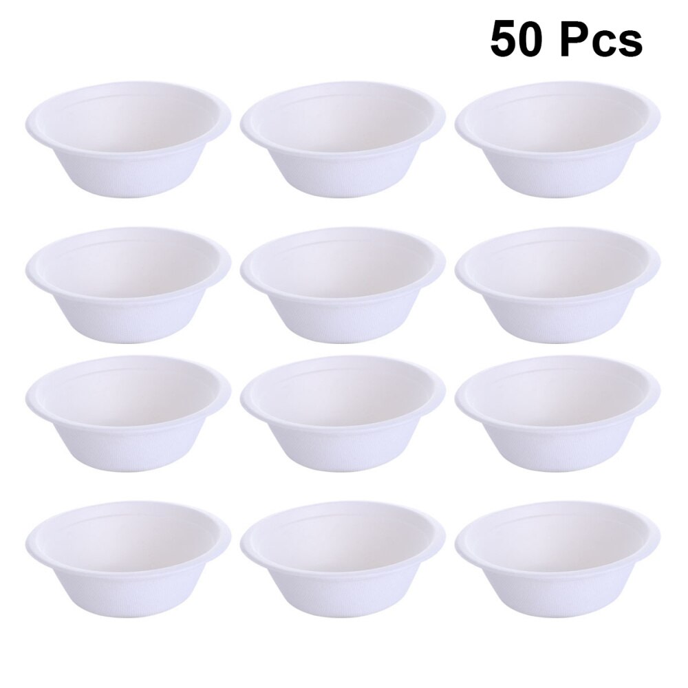 25pcs Paper Bowl Disposable Round Shape Food Bowl Dinnerware Tableware for Party Banquet Home: White 50pcs