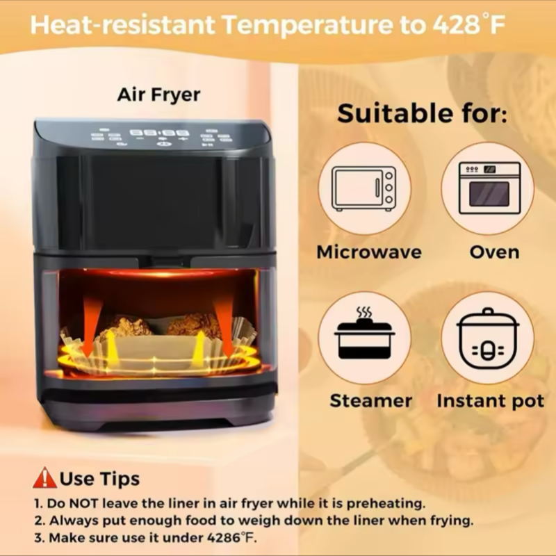 50Pcs Disposable Air Fryer Paper Oil Absorbing And Anti Oil Paper Tray Non Stick Baking Pad Large Toughness Square