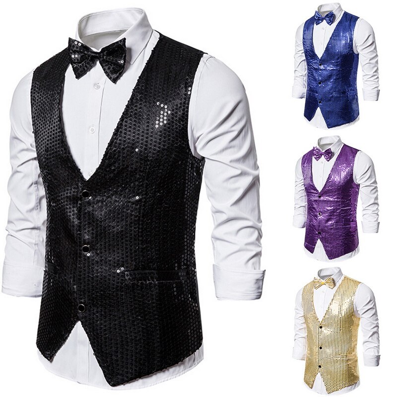 Oeak mænd pailletter blazere vest luksus skinnende jakkesæt vest mænd nattøj scenetøj afslappet mandlig glitter vest
