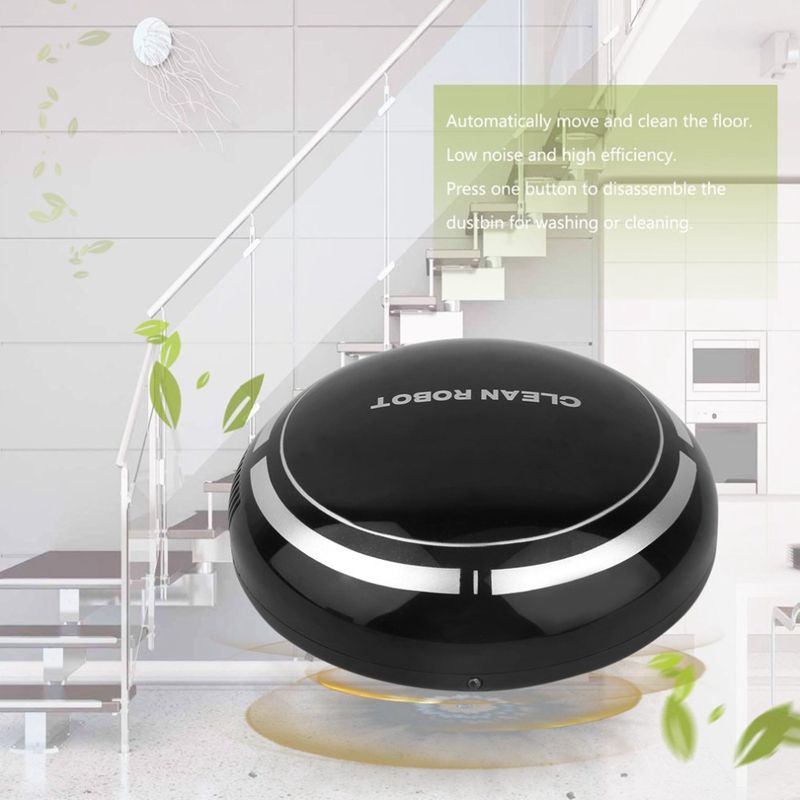 2 In 1 Rechargeable Floor Sweeping Robot Dust Catcher Intelligent Auto-Induction Floor Sweeping Robot Vacuum Cleaner(Black)