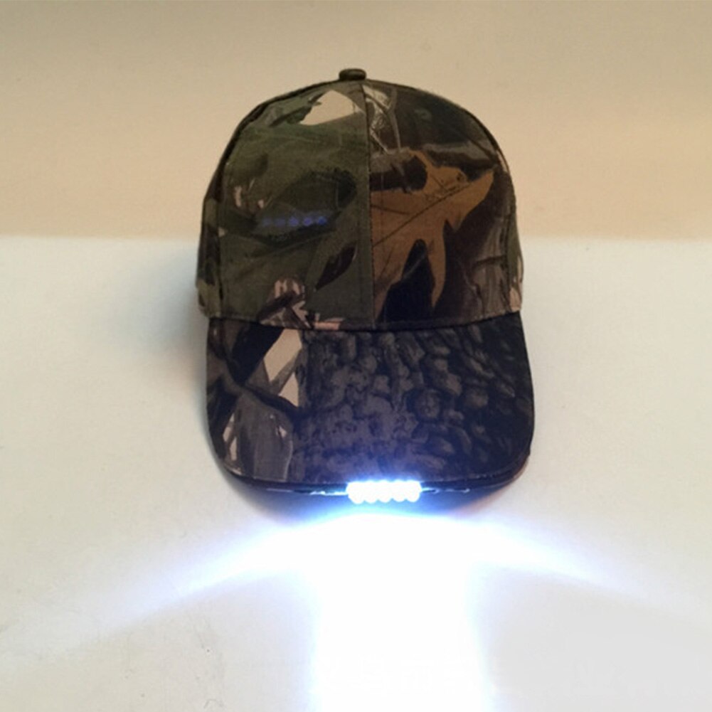 5 led lampe cap batteridrevet hat med led lys lommelygte til fiskeri jogging baseball cap belysning fisk hat: Camouflage