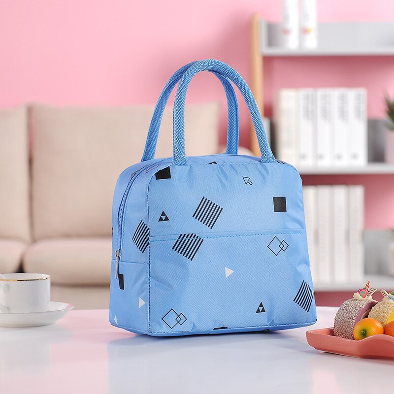 1PCs Rosa Dolcemente Portatile Della Chiusura Lampo Impermeabile Donne del Sacchetto di Pranzo Studente Scatola di Pranzo Termo Ufficio Sacchetti di Scuola Sacchetto Più Freddo di Picnic bolso: Blu