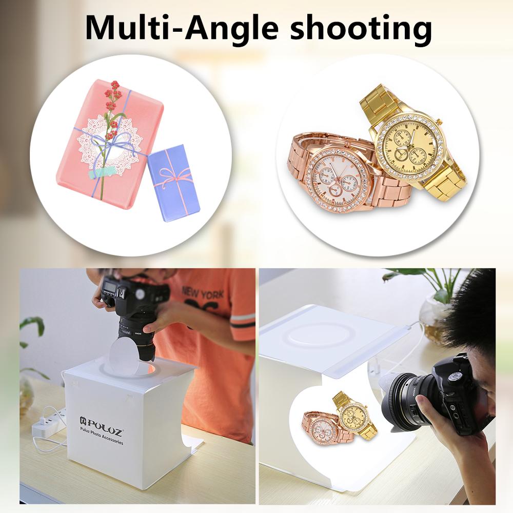 Puluz Mini Photo Studio Box Ring LED Photo Lightbox Photography Studio Shooting Box Box Kit e 6 fondali colorati Photo Softbox