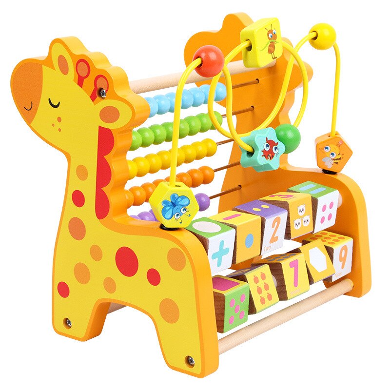 Houten Kinderen Multifunctionele Giraffe Muziek Kloppen Op Piano Berekening Frame Rond Kralen Tellen Onderwijs Cognitieve Speelgoed