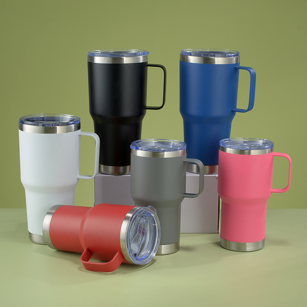 Steel handle vacuum mug , 30 , 20 oz., double-walled ice cooler, for office, home, car, tea, coffee, insulated bottle, colorful