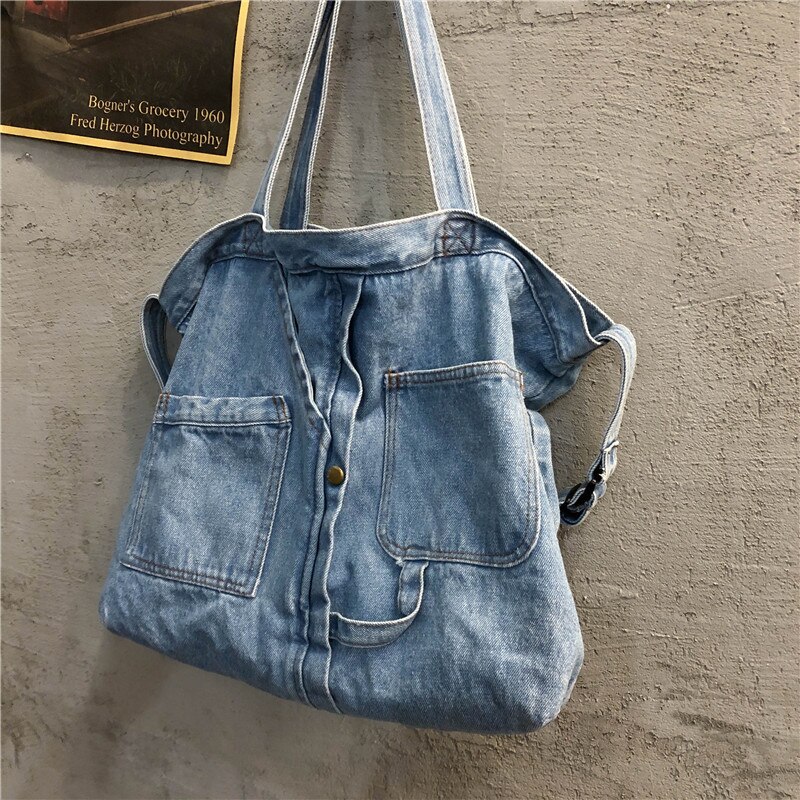 Denim Slouch Tas Voor Vrouwen Casual Jean Faric Boho Bag Lady Koreaanse Stijl Mode Handtas Vrouwelijke Zachte Leisure Top-handvat Tas: Blauw