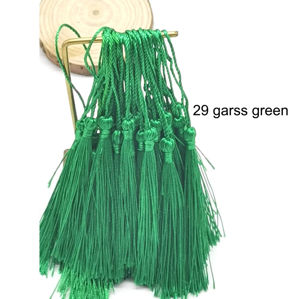 100pcs/lot 8cm Vertical Tassel Fringe Pendant DIY Party Hanging Ring Cords Tassel Curtain Home Decoration Tassel Lace: 29 GrassGreen100pcs