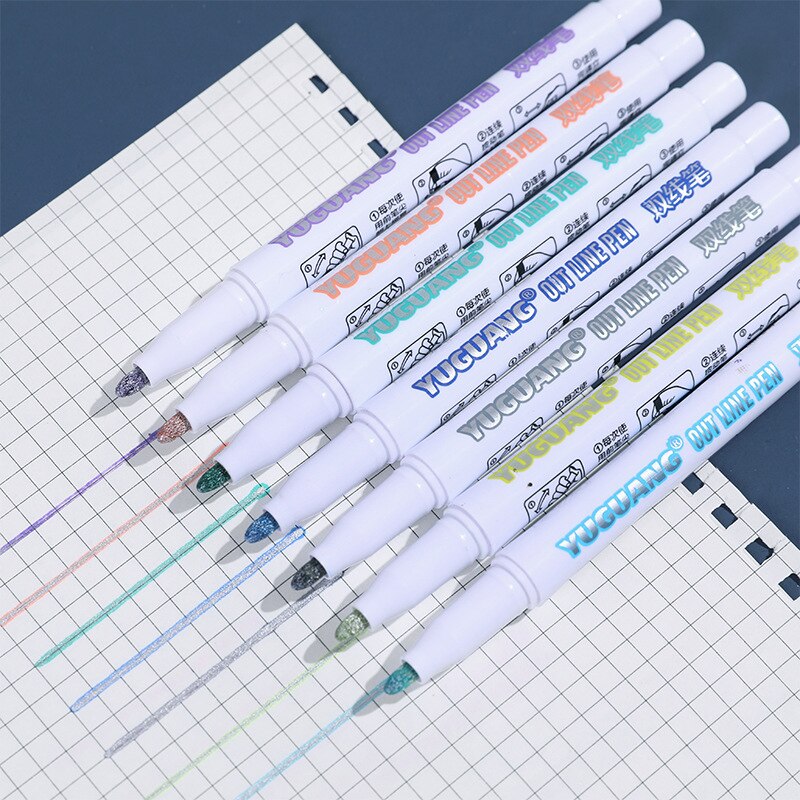 Juego de rotuladores artísticos de doble línea, marcadores de contorno, marcador de línea, álbum de recortes, tarjeta de póster diario, 8 colores