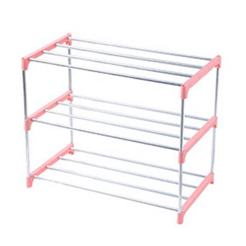 3/4 lag rustfrit stål sko opbevaringsstativ skoophæng display hyldeholder kabinet hyldeholder sko stativer hjem arrangør: Lyserøde 3 lag