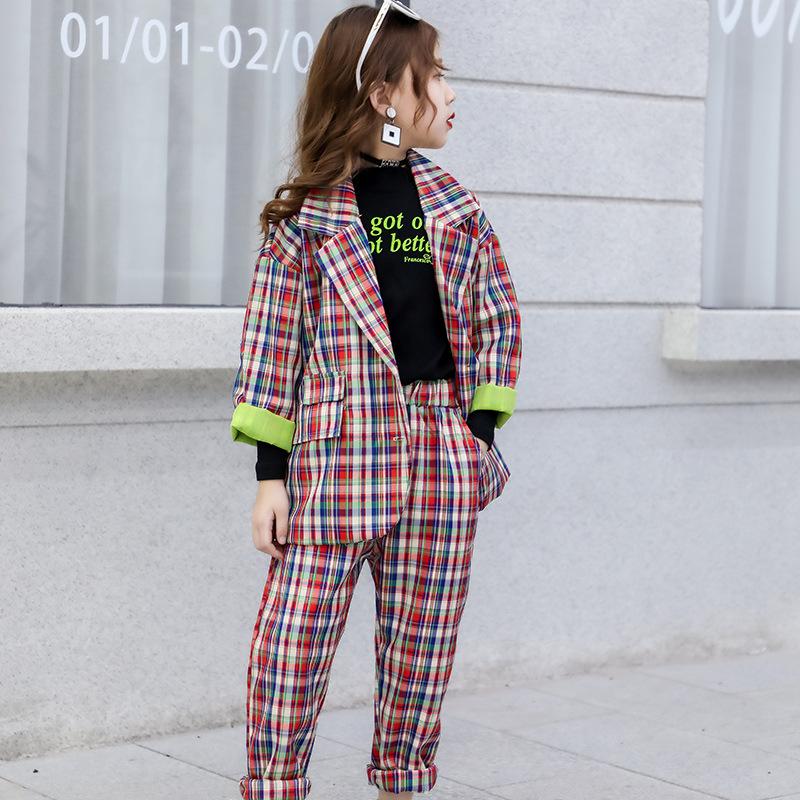 Meninas adolescentes outfits treino crianças terno para meninas conjuntos de roupas escola xadrez jaquetas calças terno 10 12 anos meninos roupas criança