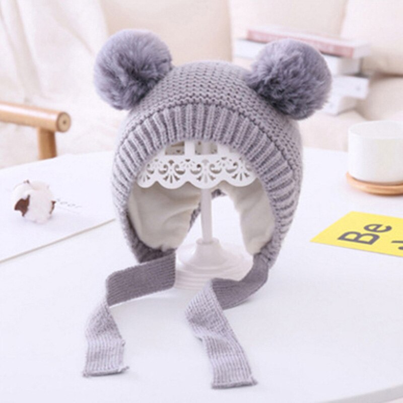 Sombrero liso para bebé, niña y niño, accesorios cálidos para invierno, sombrero de otoño, gorros con orejeras para niño de 2 a 5 años: Gris