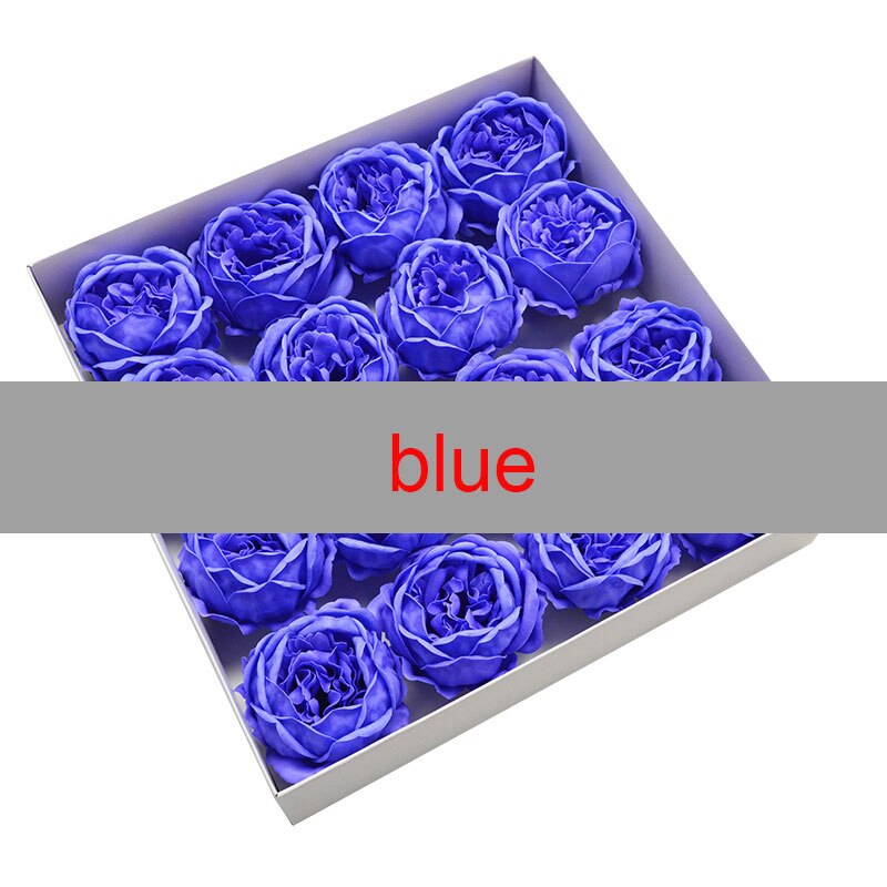 16 stk/æske 8cm sæbe pæon kunstig rose blomsterhoved sæbe blomsterhoved til valentinsdag kærlighed diy bryllup boligindretning: Blå