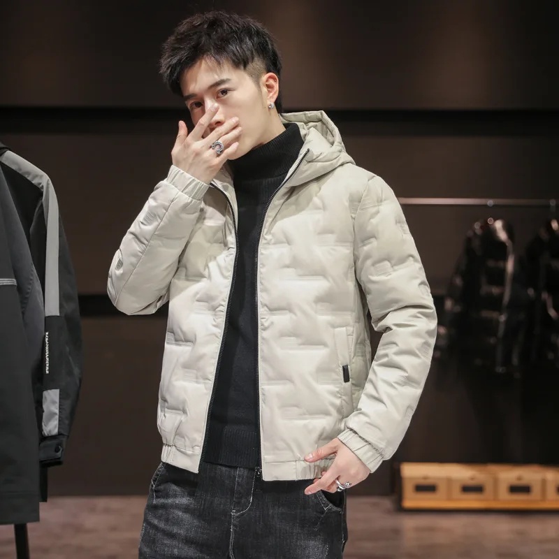 Chaqueta de algodón para hombre, abrigo ligero corto y grueso con capucha, ropa informal y moderna para invierno: 4 GB / Caqui