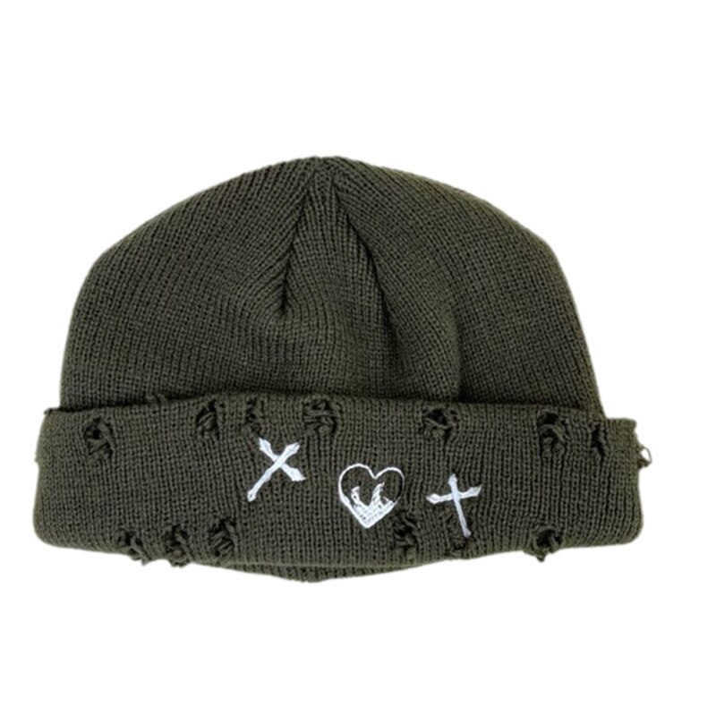 Gorro de lana de punto Flexible con agujeros rotos, cálido, diario, invierno salvaje: Army Green