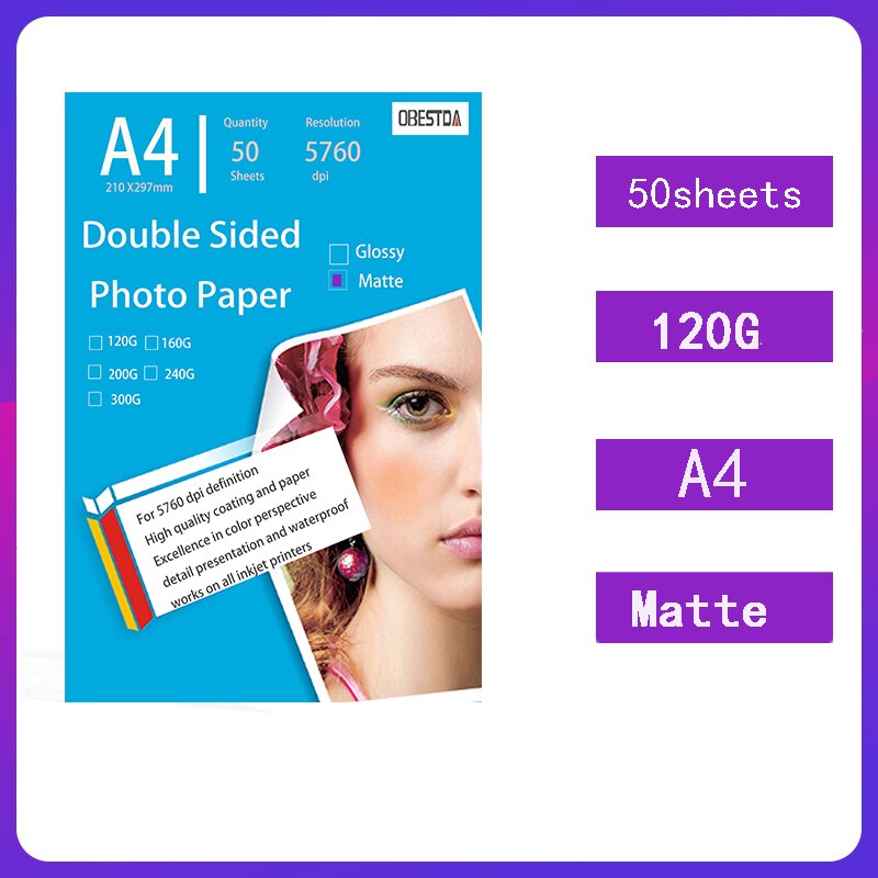 Papel estucado A4, papel fotográfico mate brillante de doble cara, impresión de inyección de tinta a color, papel fotográfico de tarjeta de visita de alto brillo, cartón de 160g: 120G Matt A4