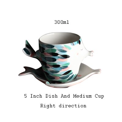 Handmade 3D Fish Shape Ceramic Cup And Saucer Coffee Cup Set Afternoon Black Tea Porcelain Teacup Couple Double Wall Mug: Right 300ml cup set