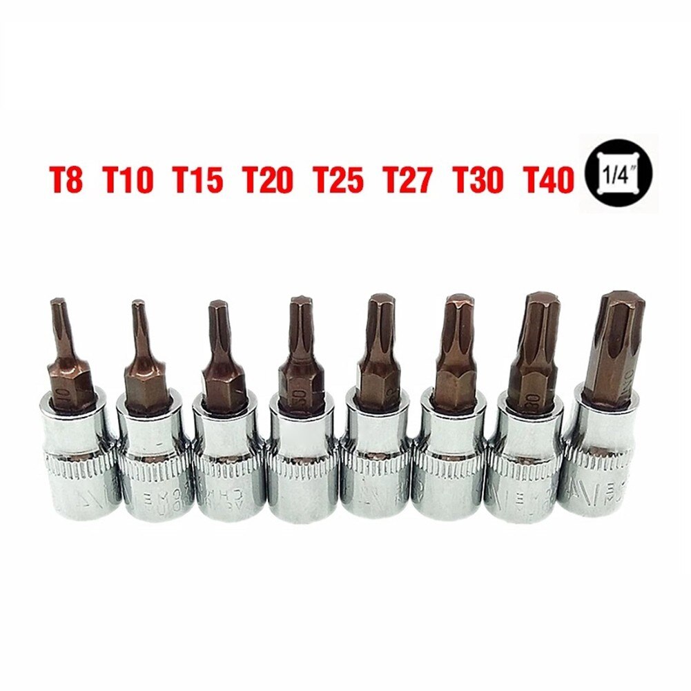 8Pcs 1/4 Inch Hex Drive Socket Set Socekt Wrench Socket Adapter Torx Screwdriver Bit Hand Tools T8-T40