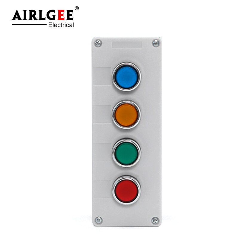 Boîtier de commande à boutons, 4 trous, 22mm, bouton Jog, rouge, vert, jaune, bleu, auto-réinitialisation, LA38