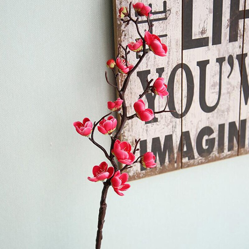 Ciruela flores de cerezo artificiales flores de seda ramas de cerezo hogar mesa de salón decoración para habitación bricolaje decoración de boda