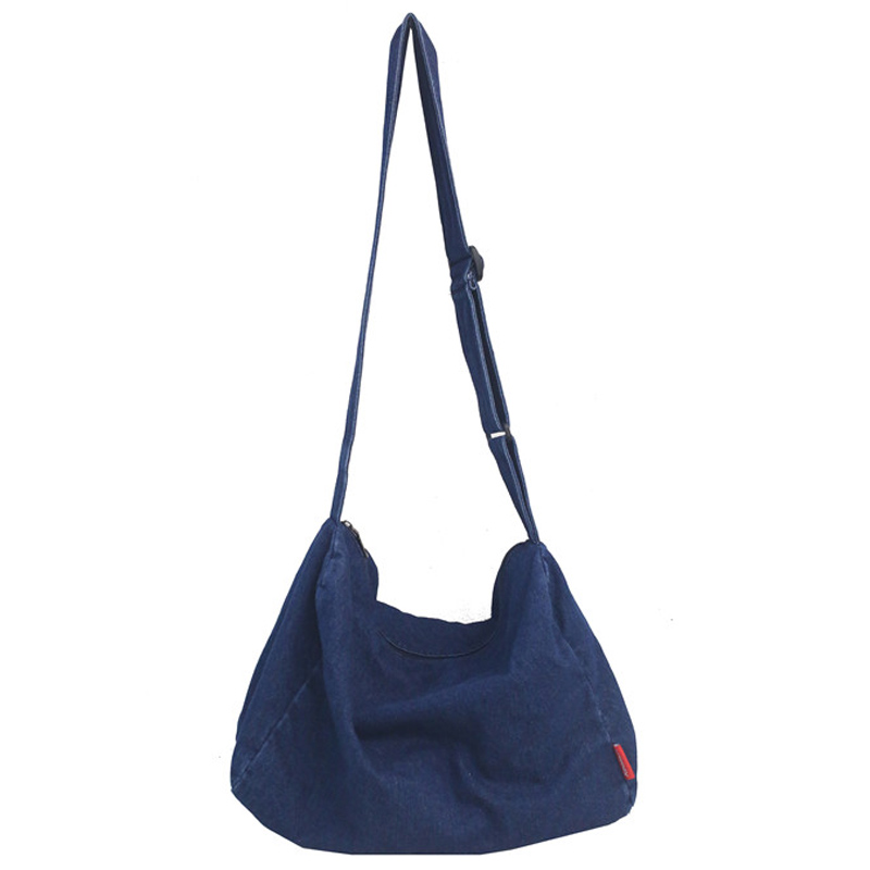 Bolso de mano de tela vaquera para mujer, bolsa de hombro portátil de para chica, bolso de compras escolar de gran capacidad para adolescentes: Dark Blue