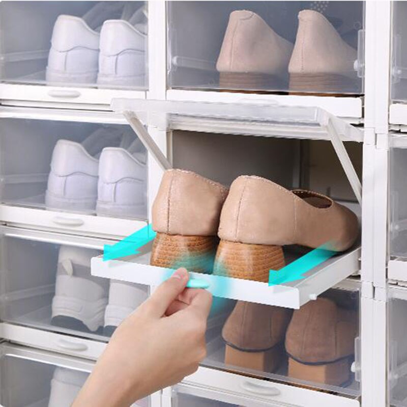 2pcs Fold Plastic shoe boxes storage box shoes box thickened dustproof shoe organizer box superimposed combination shoe cabinet