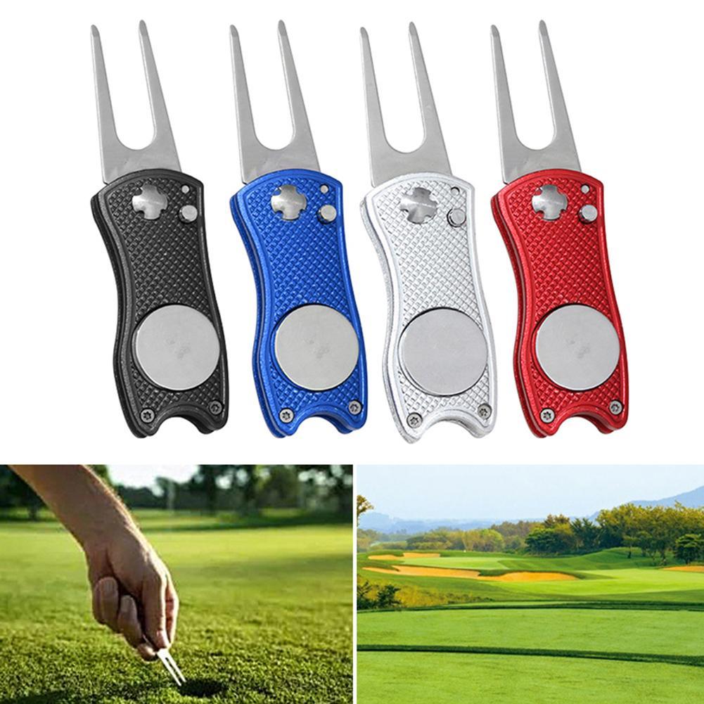 Faltbare Edelstahl Ball Marker Golf Divot Werkzeug Pitch Nut Reparatur Reiniger