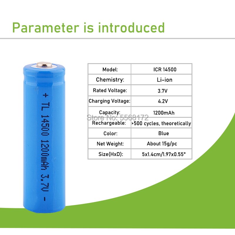14500 1200 mah uppladdningsbara li-ion batterier 3.7v volt 14500 litiumbatteri för kamerafackla leksak