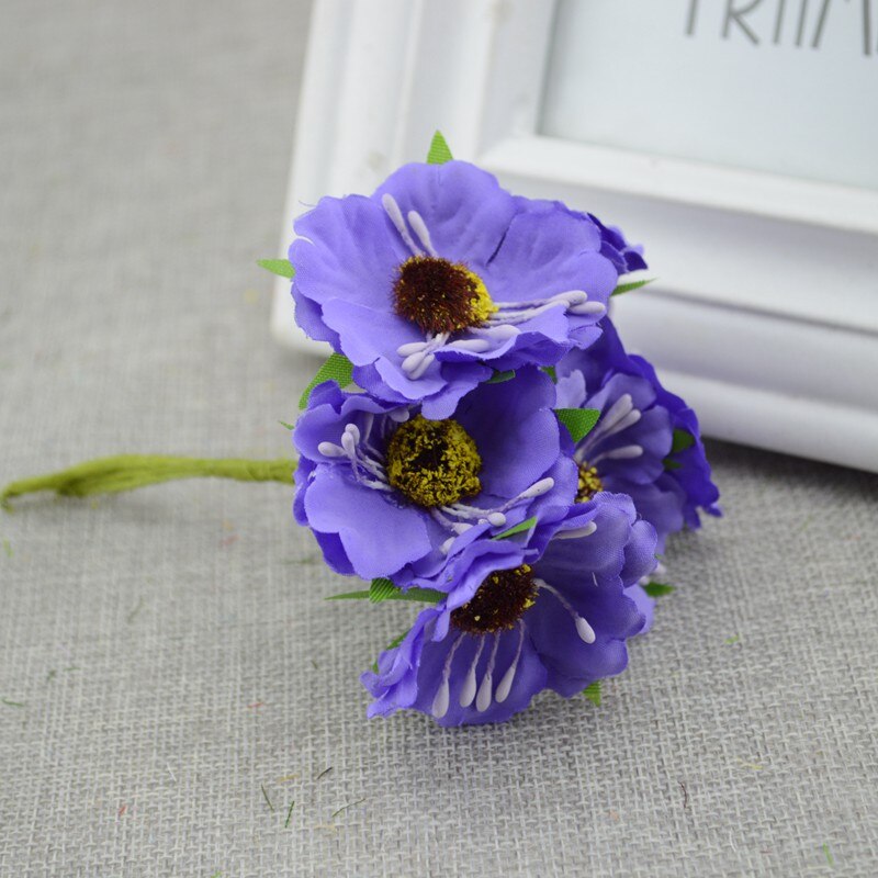 6 Stks/partij Cherry Blossom Kunstbloemen Trouwauto Vaas Voor Thuis Decoratie Bruid Boeket Handgemaakte Zijden Planten: purple
